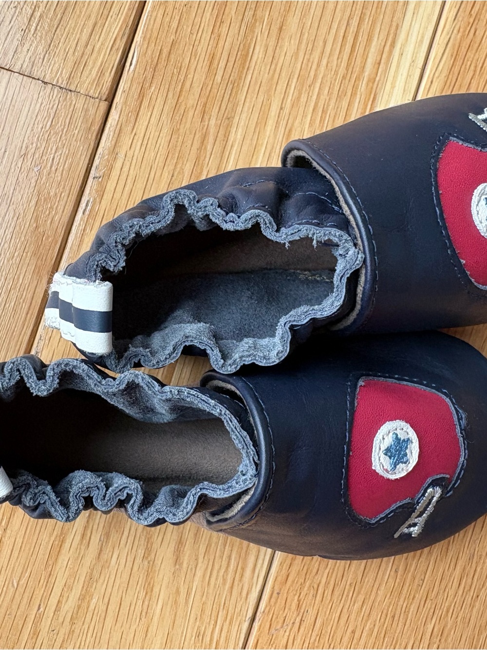 Robeez Navy Leather Baby Slip-On Shoes with Football Helmets - Picture 5 of 7